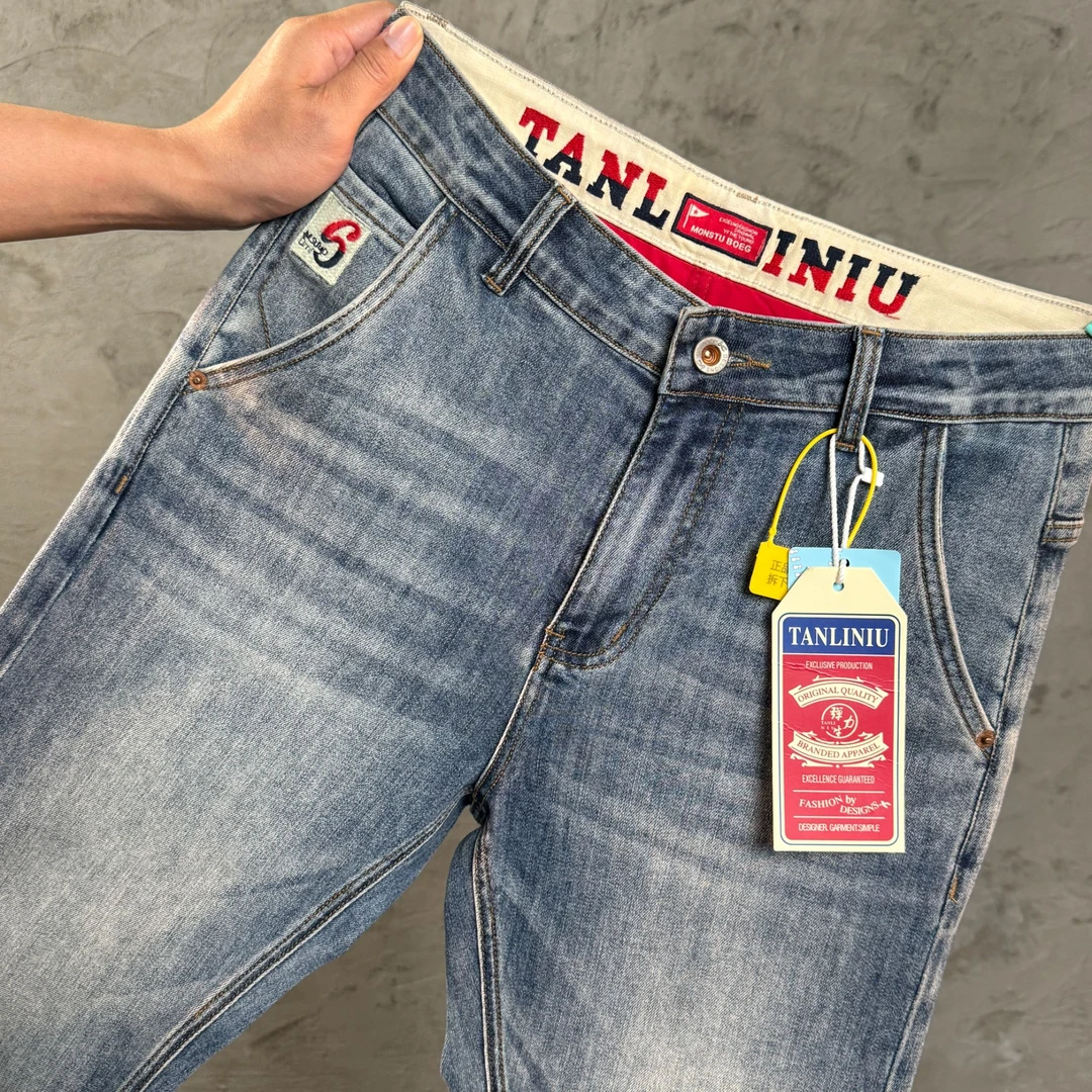 2025夏季新款百搭牛仔裤男休闲简约高端刺绣韩版修身长裤子813