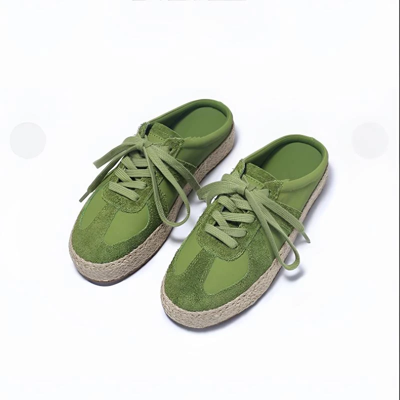 empcoos2025夏季减龄半拖鞋女舒适德训鞋懒人草编一脚蹬渔夫鞋女