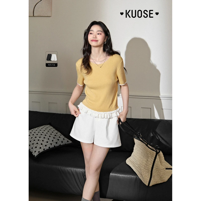 阔色西装直筒休闲裤短裤2025夏季新款显瘦阔腿五分裤KSF2504007