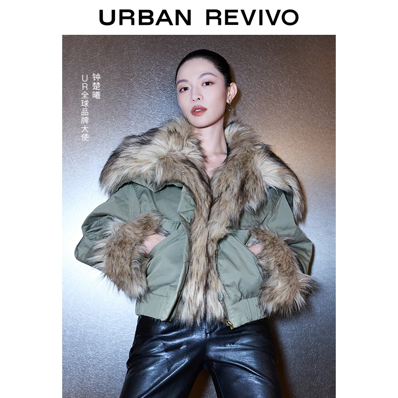 【钟楚曦同款】UR2025冬季新款女摩登毛领毛边棉服UWJ150052