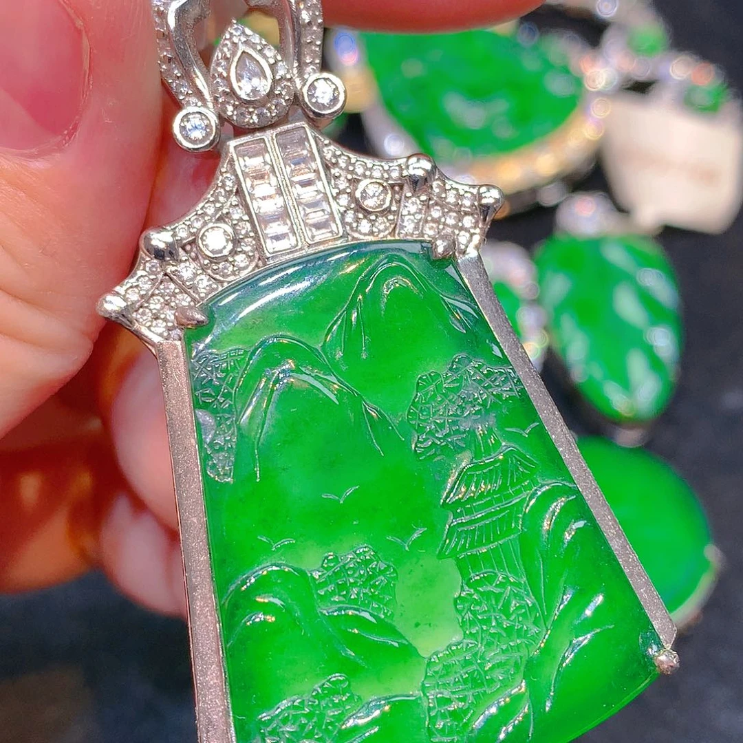 吊坠(不含链)银S925镶嵌翡翠翡翠