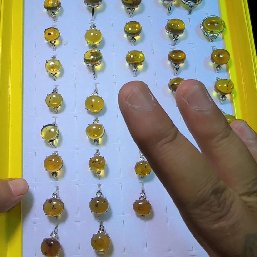 银S925镶嵌琥珀手链虫珀戒指