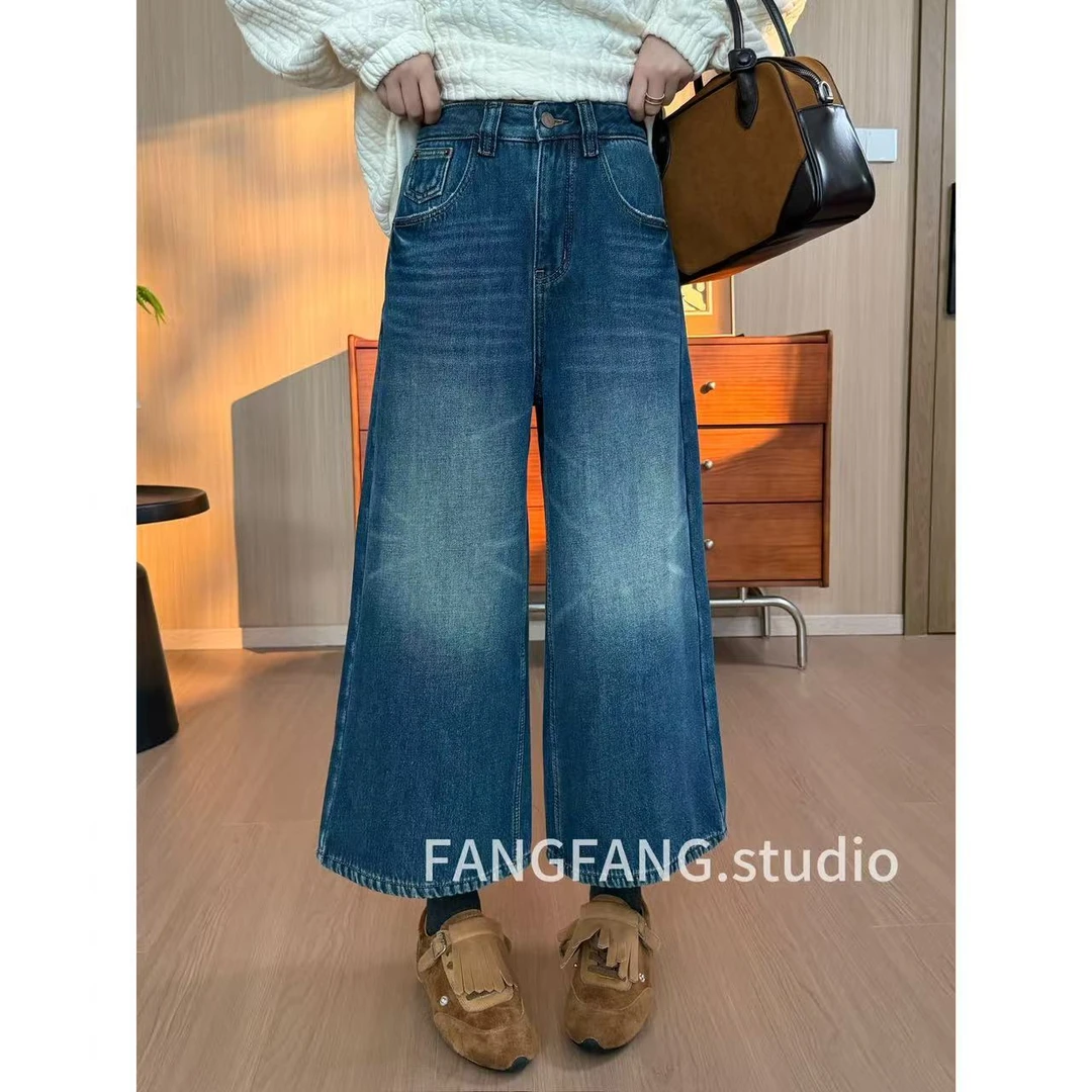 F.F高腰冬季无弹休闲洗女牛仔裤复古宽松潮流6183