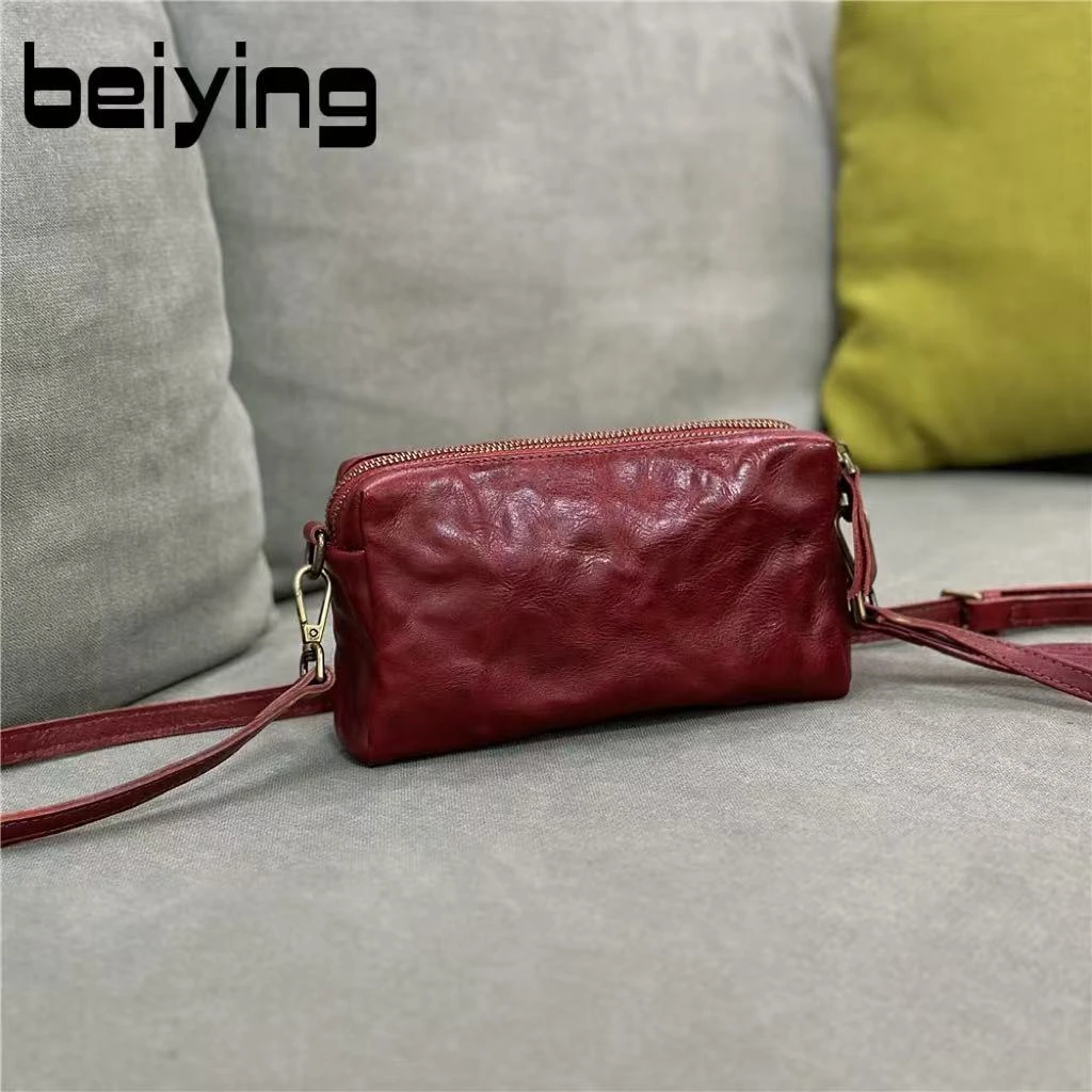 【贝影女包】手抓纹植鞣皮头层牛皮小包女2025新款手拿包单肩斜挎包