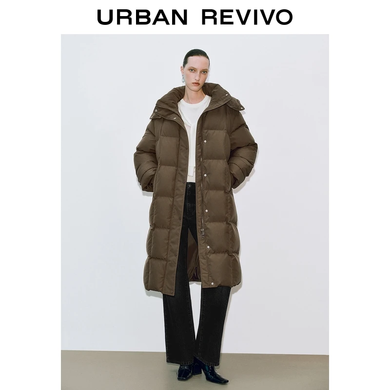 UR2025冬季新款女装气质连帽绗缝长款羽绒服UWG150056+