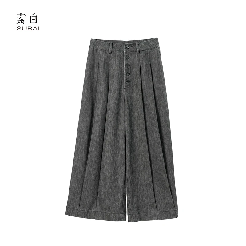 素白马乖【暗香】M00963时尚百搭简约休闲日常阔腿九分裤