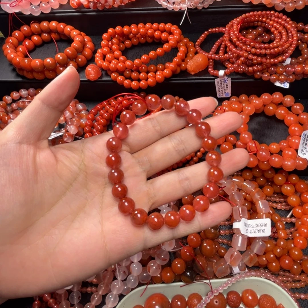 南红玛瑙未镶嵌手链精美9mm冰飘火焰纹手串