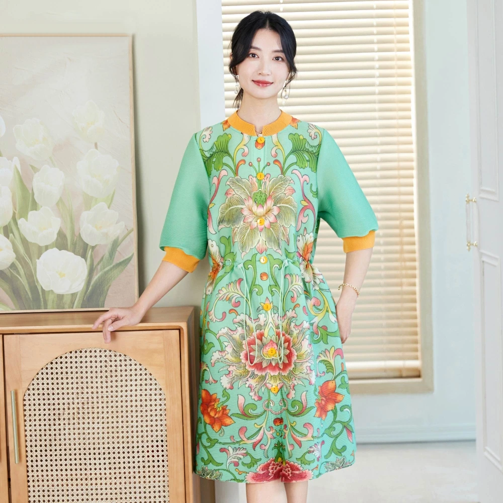 春夏新款2025新中式国风连衣裙印花优雅时尚收腰显瘦开衫妈妈裙