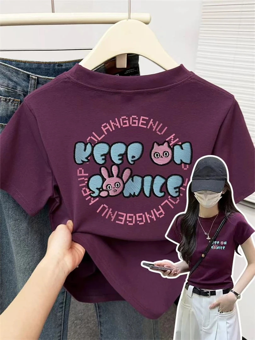 X19#款号韩版设计感前后字母印花休闲百搭女夏新款短袖t恤上衣ins