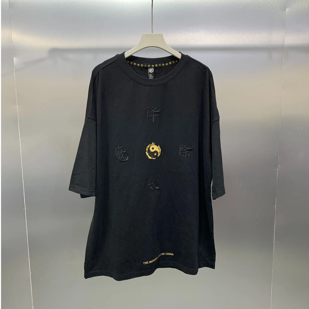 M08-71604-WOO夏季降妖除魔刺绣印花潮流圆领半袖