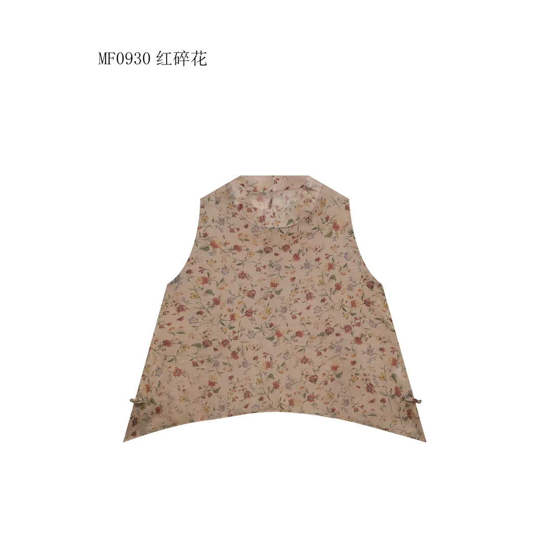 【麻訪家】MF0930红碎花文艺印花不规则百搭坎肩背心上衣
