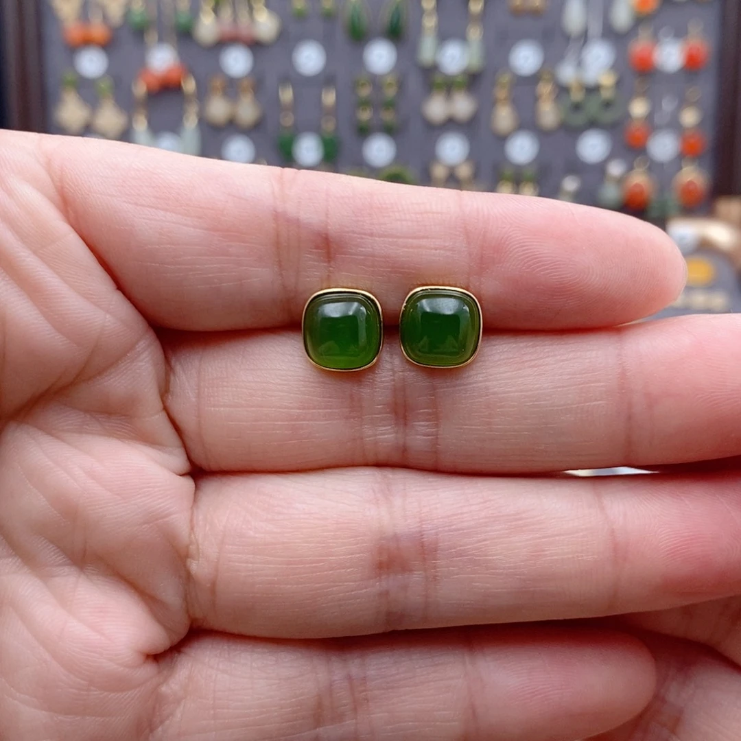 银S925镶嵌和田玉耳饰