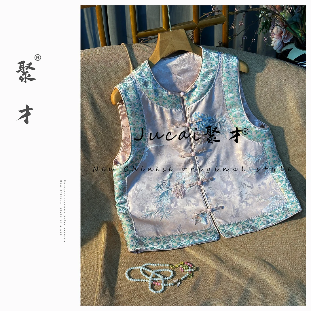 【聚才-】气质桑蚕丝宋锦花纹斜襟时尚民族风上衣SH1399