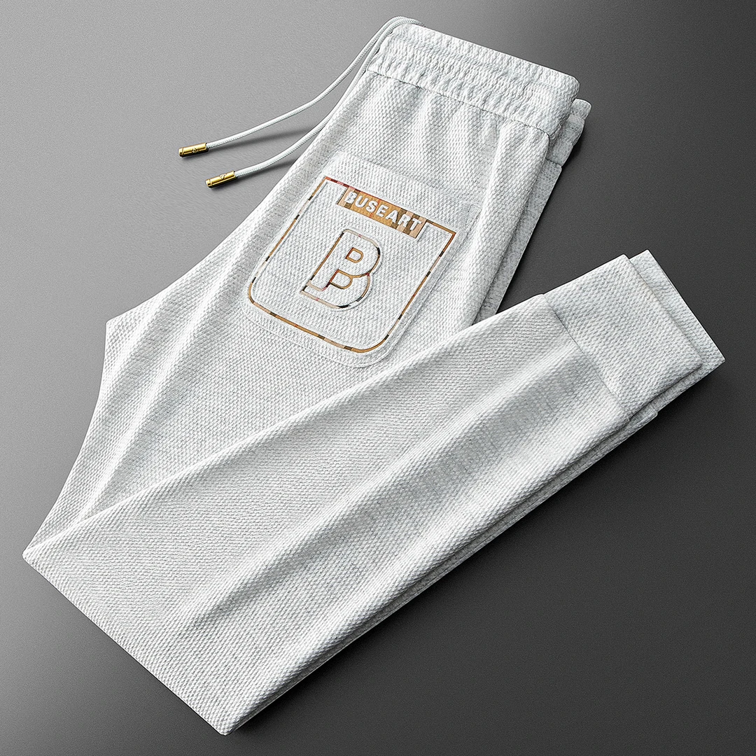 萨尔布勒斯春秋时尚潮流菠萝纹华夫格卫裤透气男士修身运动休闲裤