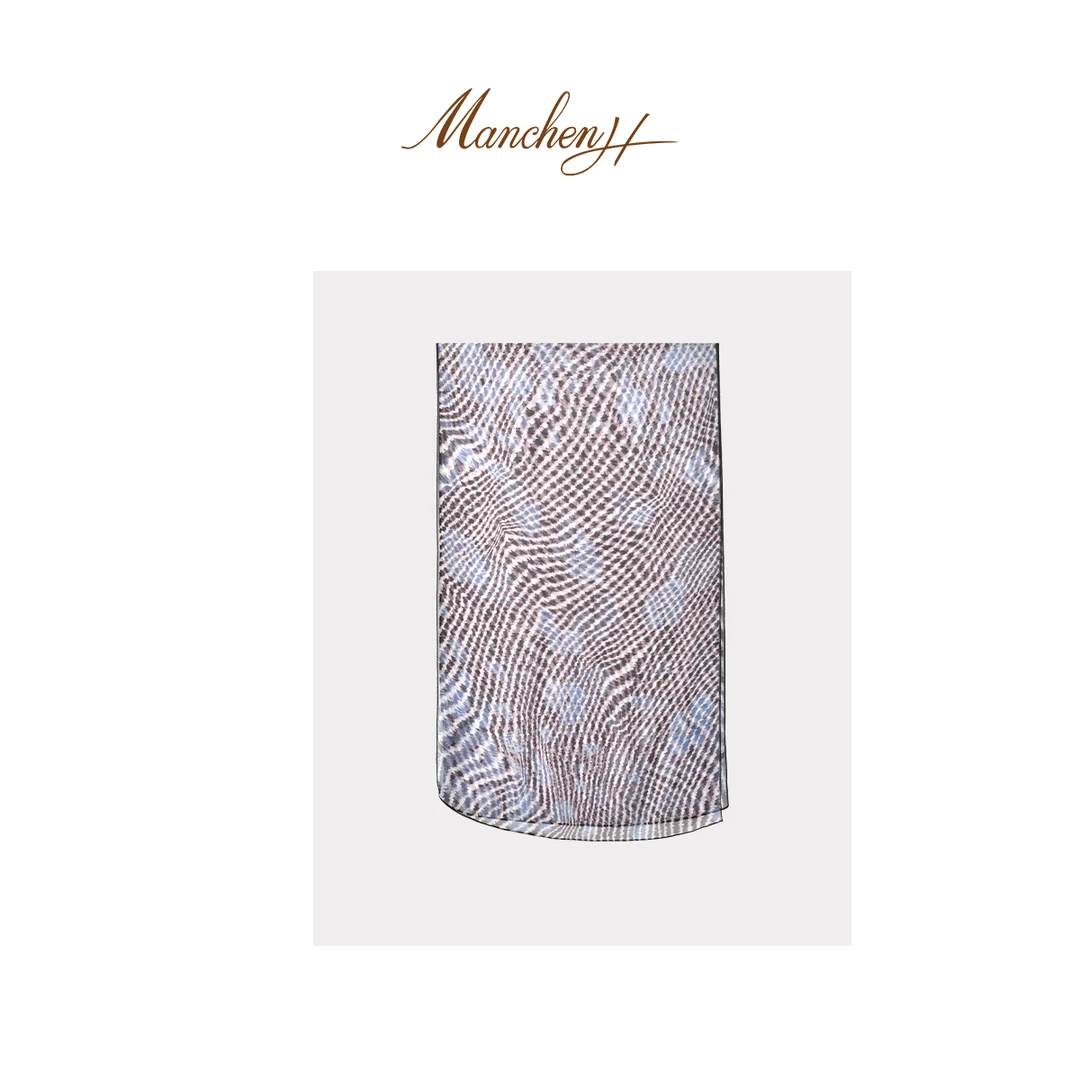 曼辰Manchenh"暗夜浮纱"100桑蚕丝手工精卷边百搭丝巾