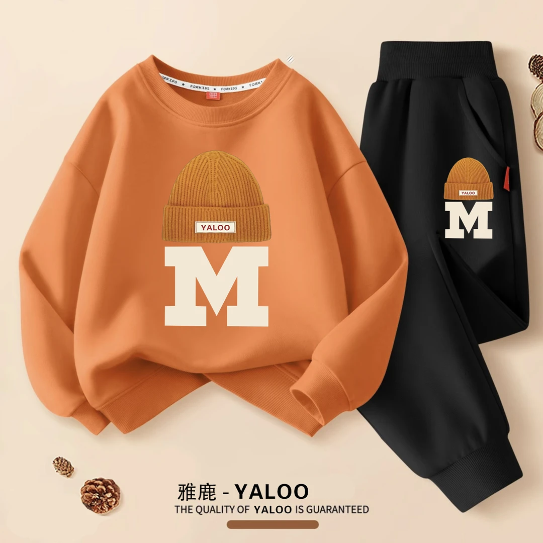 2025秋季新款圆领长袖棉卫衣套装男女童装洋气休闲百搭童装2件套