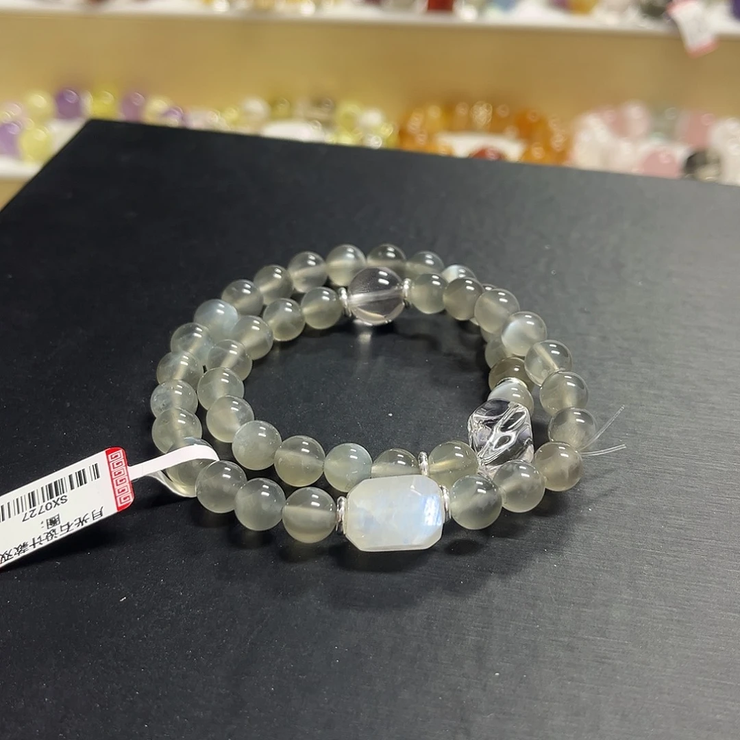 长石手链未镶嵌月光石双圈设计款手串