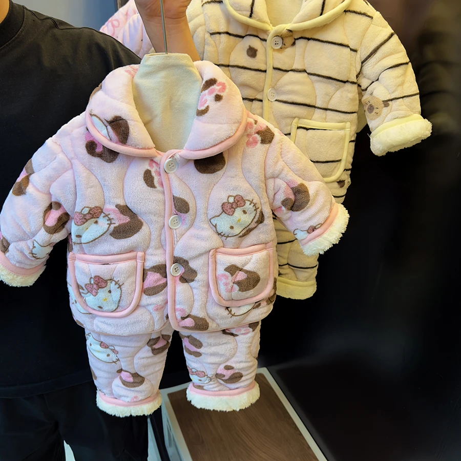 童装25冬季新款夹棉加厚保暖套装婴幼童超软小棉袄棉裤两件套可爱