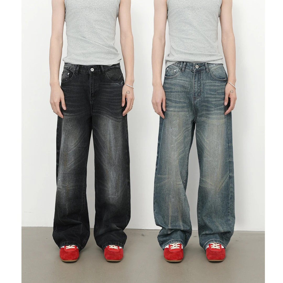 vintage韩版宽松直筒牛仔裤男美式复古潮男潮流休闲百搭阔腿长裤