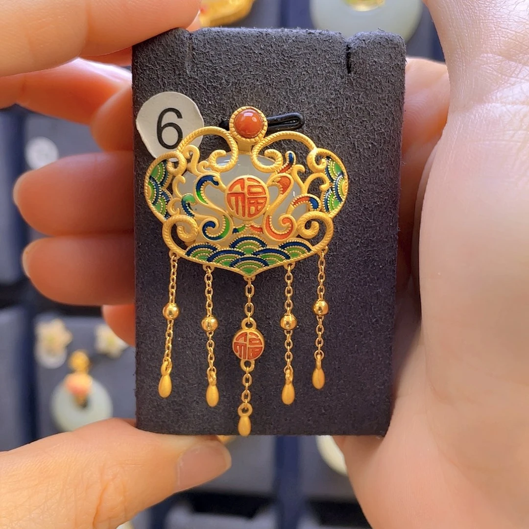 和田玉颈饰银S925镀金镶嵌