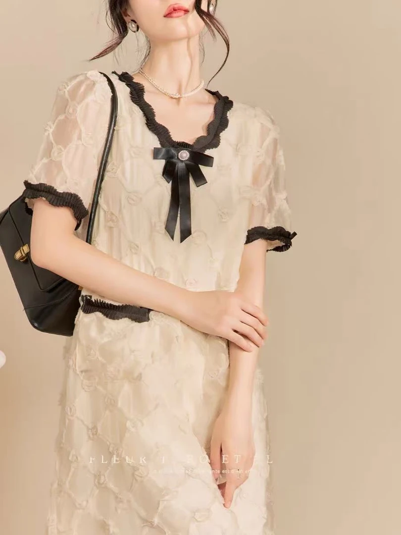 【高奢•淑Y坊】NN1197-时尚女装连衣裙气质少女法式甜美泡泡袖