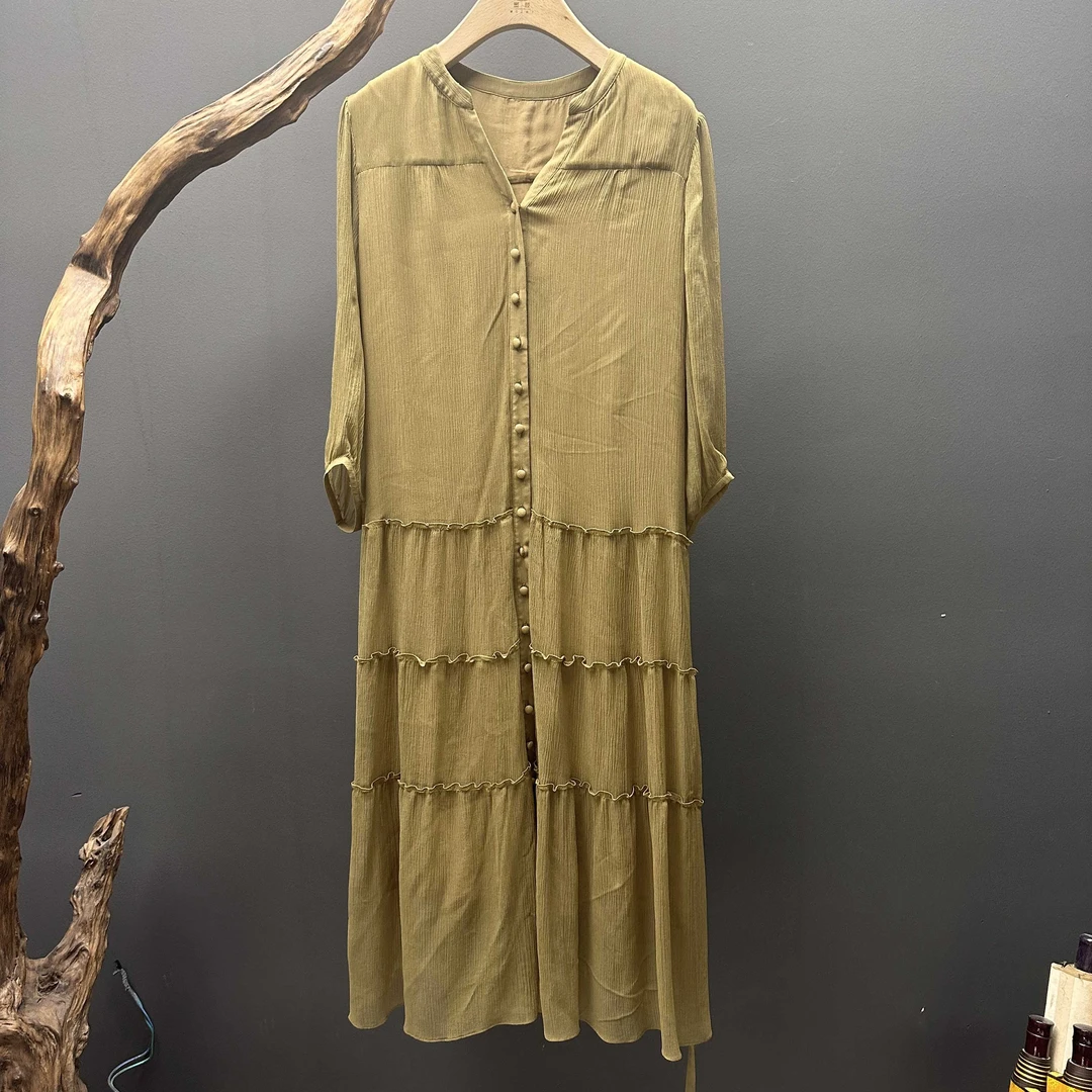 五分袖系带桑蚕丝连衣裙D900A247