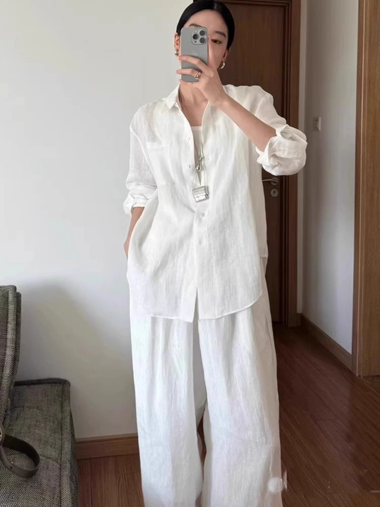 天丝棉麻白色老钱风衬衫女夏季薄款正肩宽松休闲棉麻防晒衬衣外套