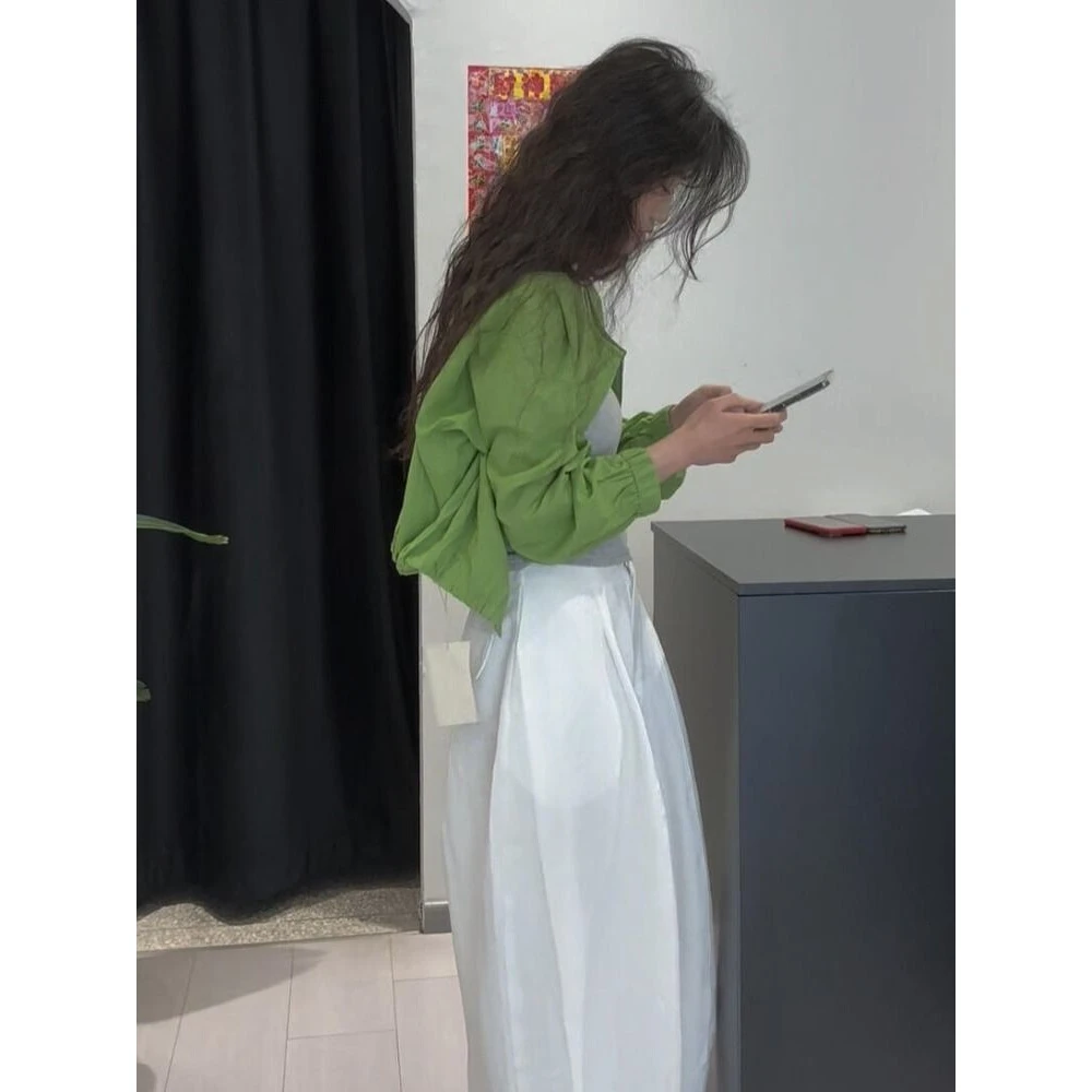 2025新款春季流行穿搭开春多巴胺宽松上衣欧货爆款绿色衬衫外套女