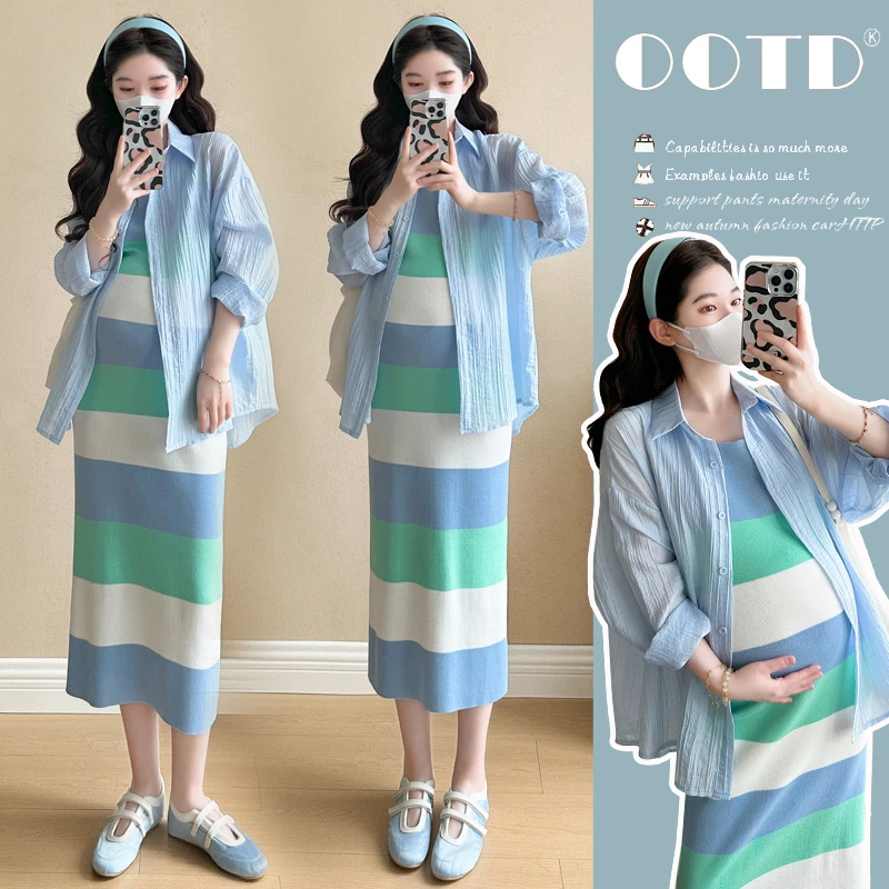 洋气孕妇装春秋款连衣裙怀孕前遮肚子衣服春夏装裙子春季衬衫外穿