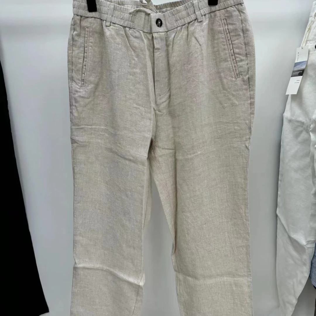 【飞扬】14支亚麻男裤抽绳松紧腰直筒