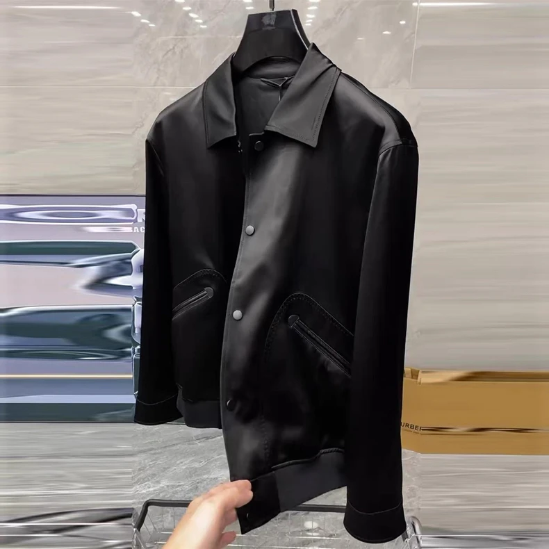 春秋季新款男士轻奢时尚休闲百搭翻领醋酸外套高品质商务夹克外套
