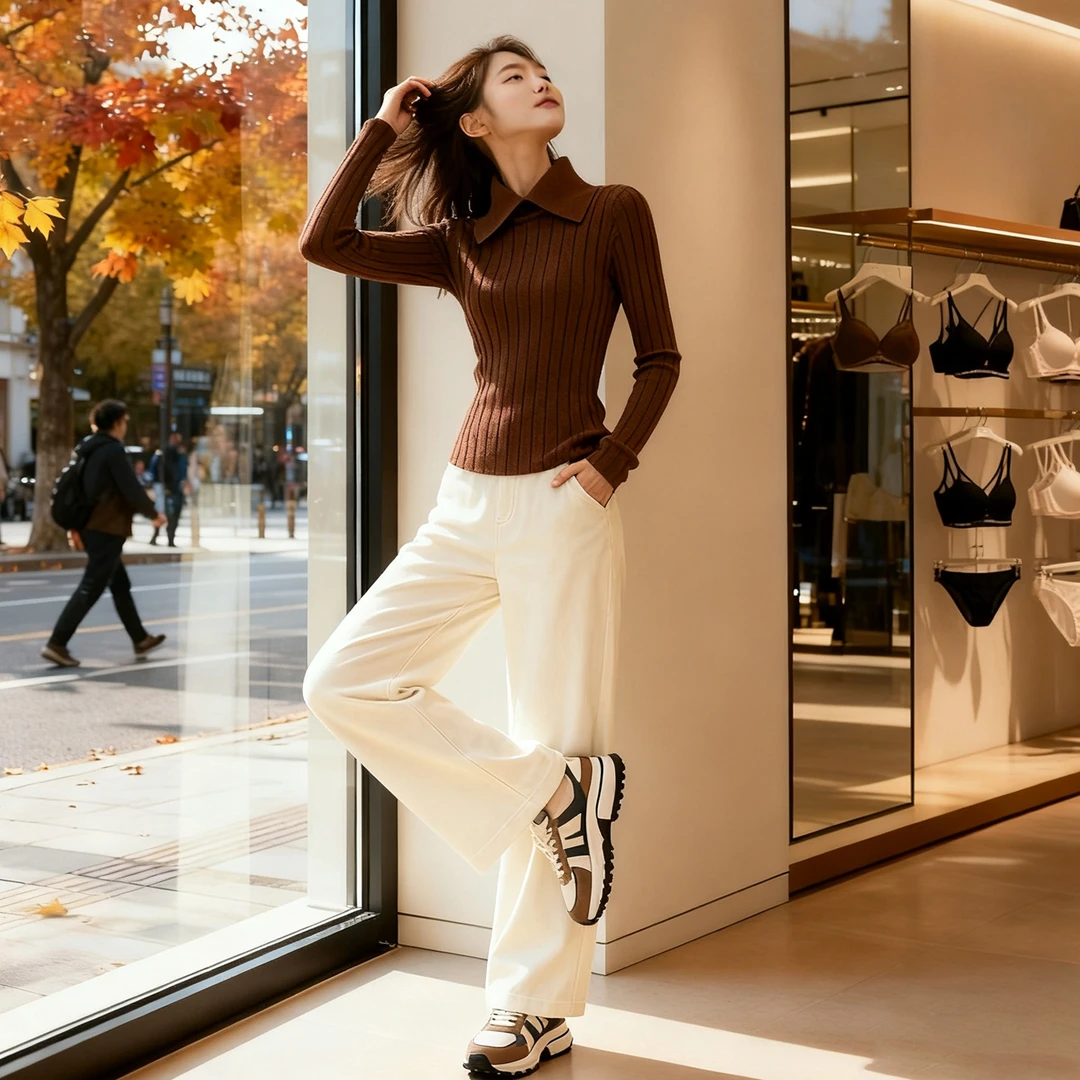 明星同款修身半高领毛衣女春秋冬新款气质法式polo翻领打底针织衫