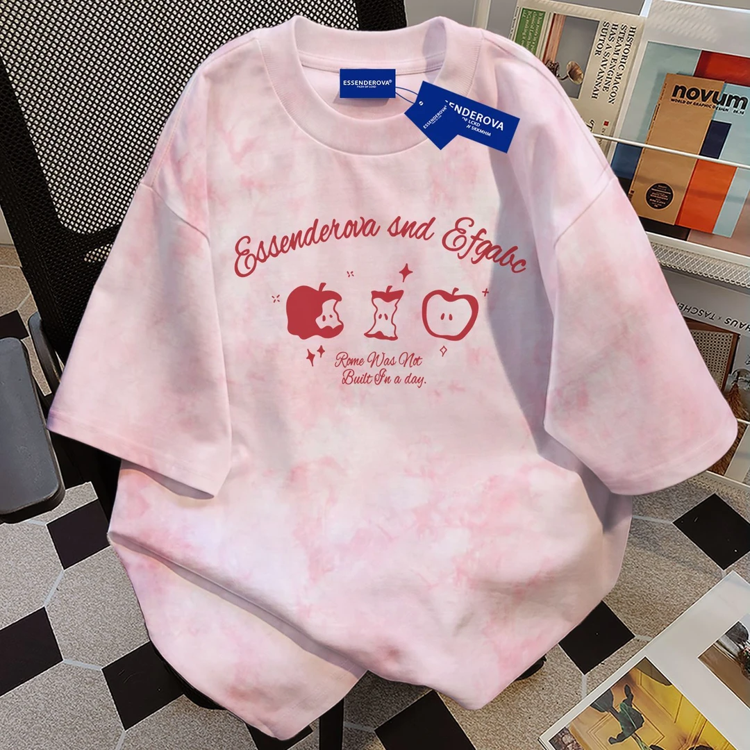 100%纯棉小众日系可爱扎染短袖t恤男女夏季爆款宽松圆领情侣上衣