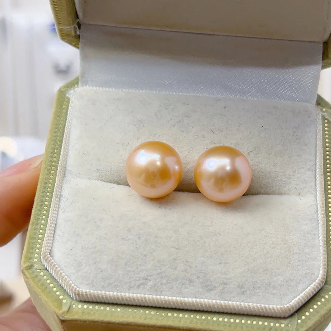 6***肉淡水珍珠银S925镶嵌耳饰