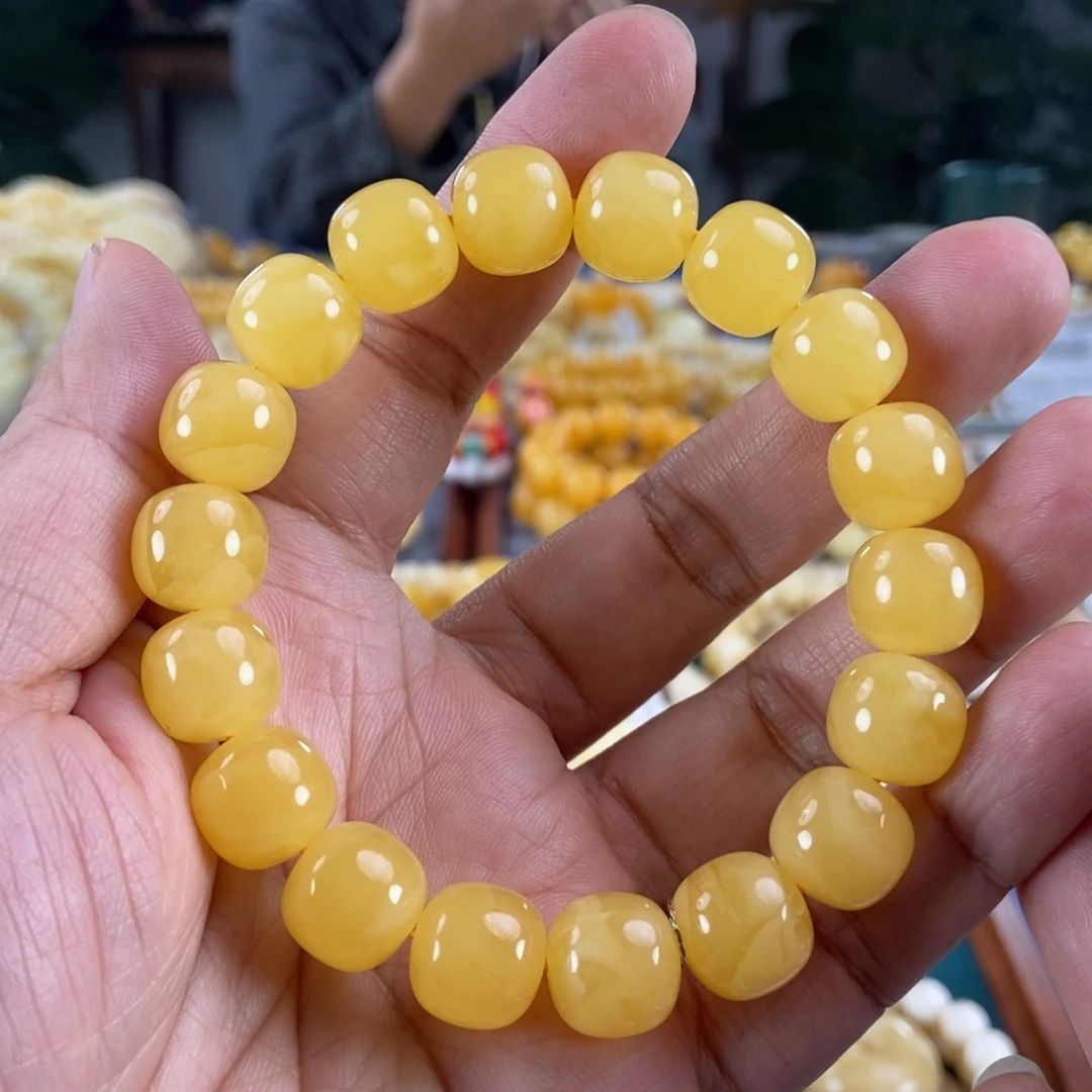 琥珀未镶嵌珠宝奇石13鸡油黄同料串24.4