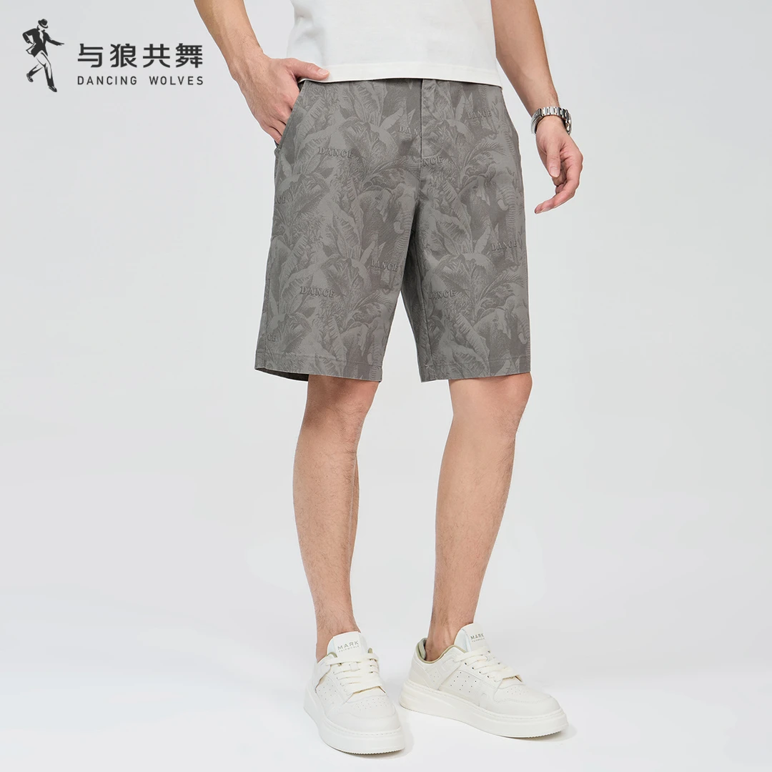 【舒适棉氨】与狼共舞25夏季百搭潮流时尚字母满印透气男士休闲短裤