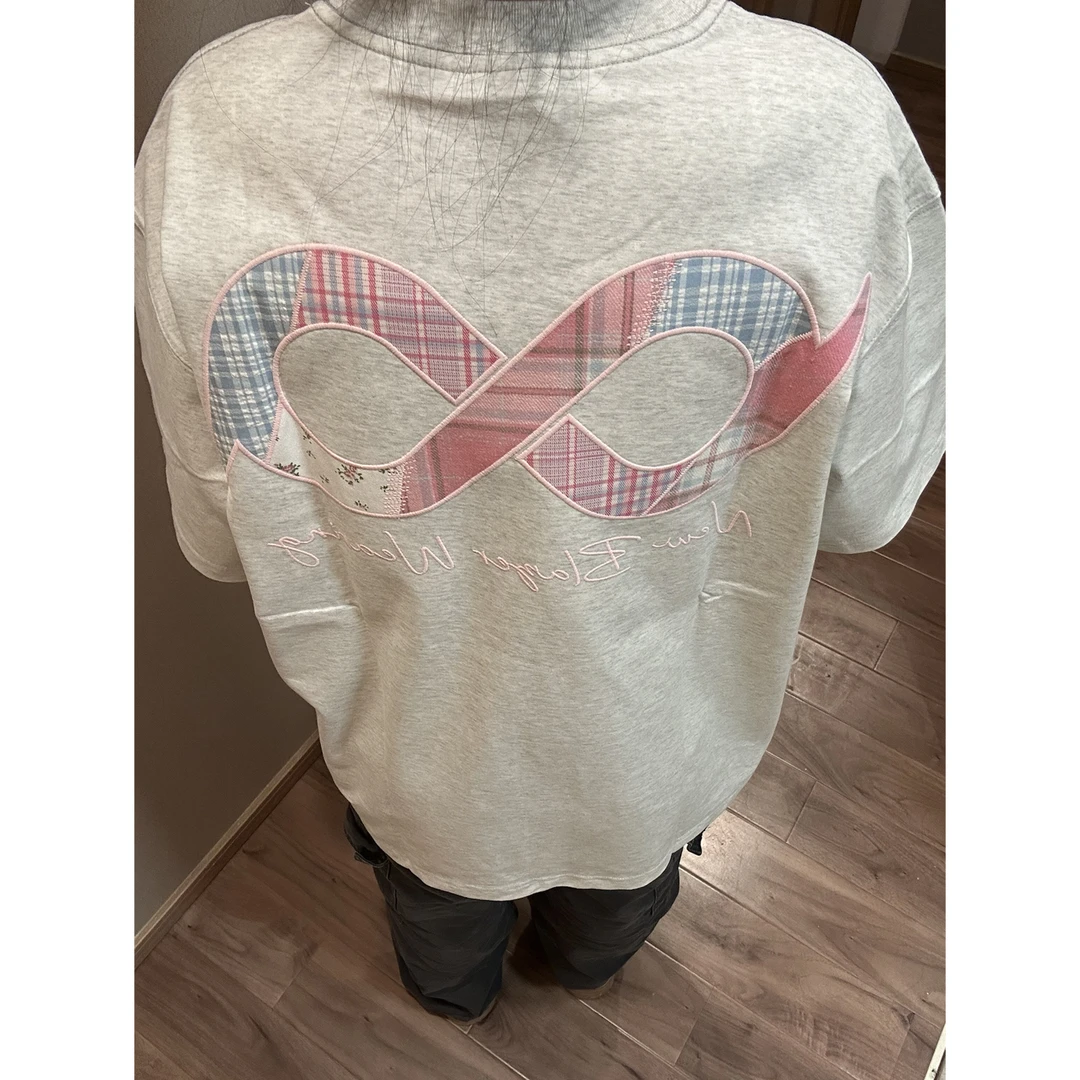 美式潮牌贴布刺绣短袖t恤女夏季宽松oversize设计感小众纯棉上衣