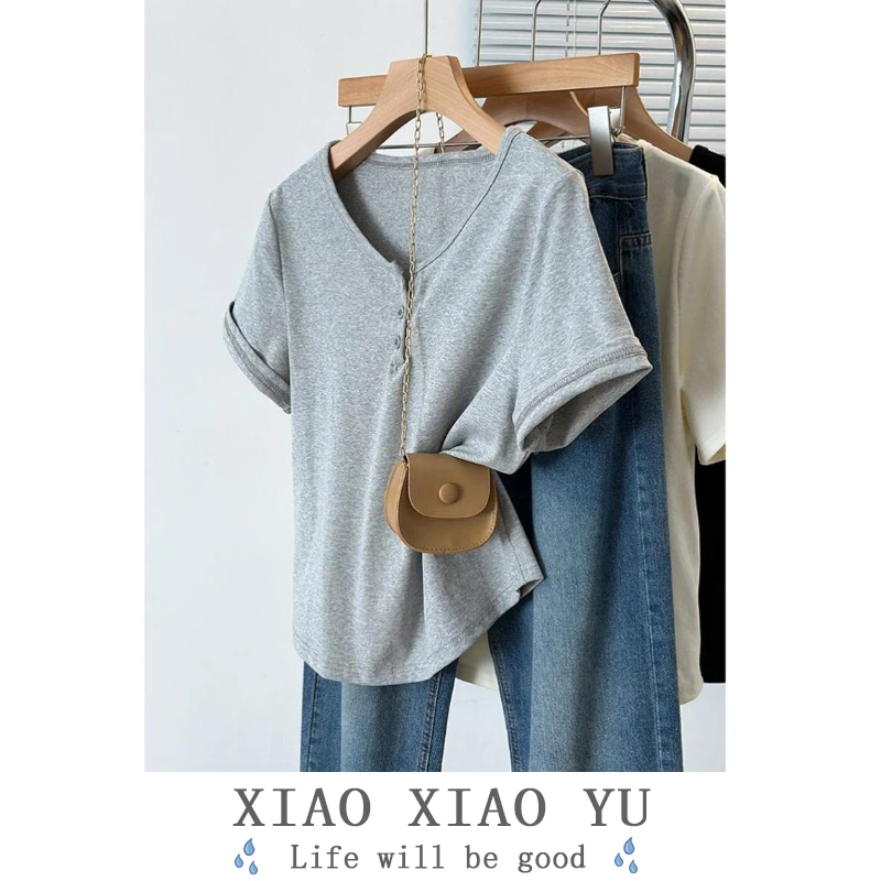 【清仓】夏季新款大码女装显瘦遮肚短袖t恤胖妹妹休闲百搭正肩上衣