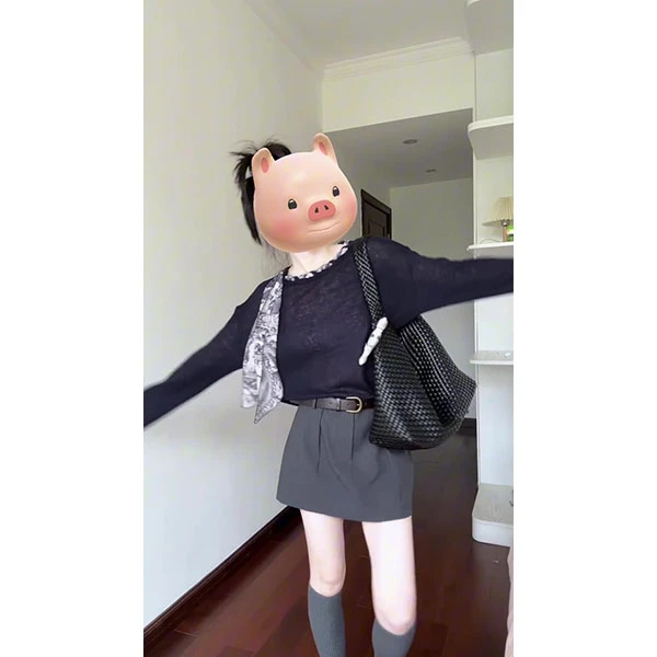 2025春秋休闲风极简针织上衣长袖A字高腰半身裙时尚百搭韩版套装