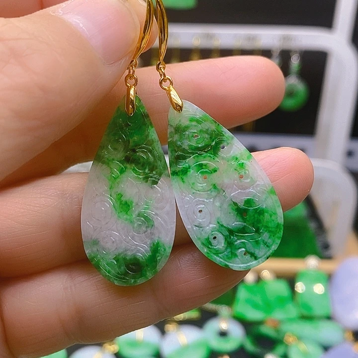 翡翠耳饰银S925镶嵌耳坠