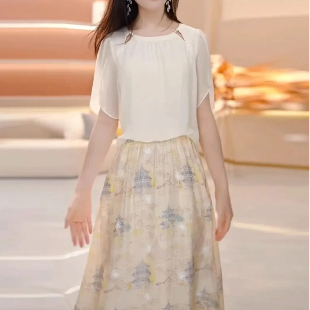 V10020 时尚气质优雅设计感减龄连衣裙夏季时尚假两件中长裙