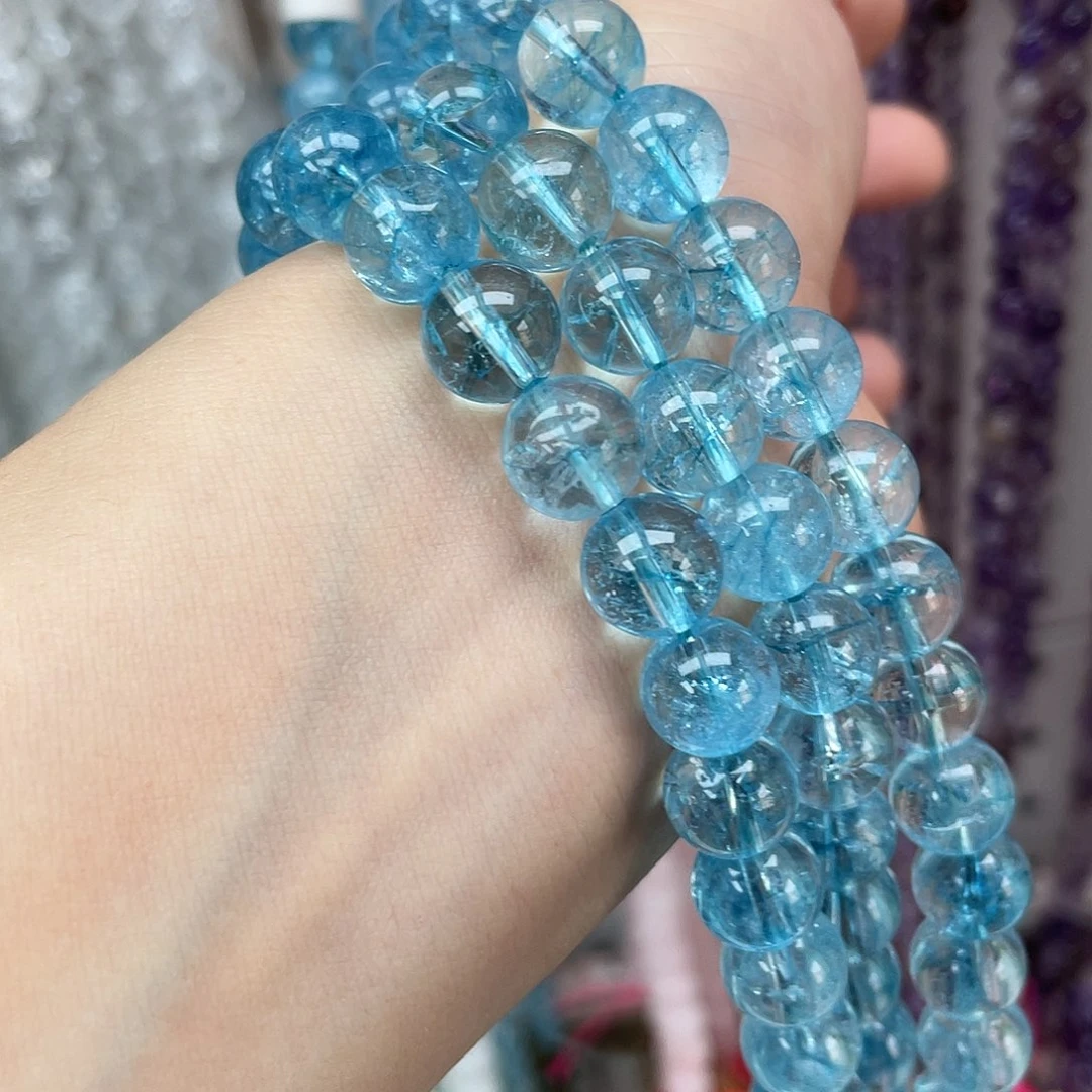 玛瑙/玉髓未镶嵌半成品蓝色爆花水晶10mm