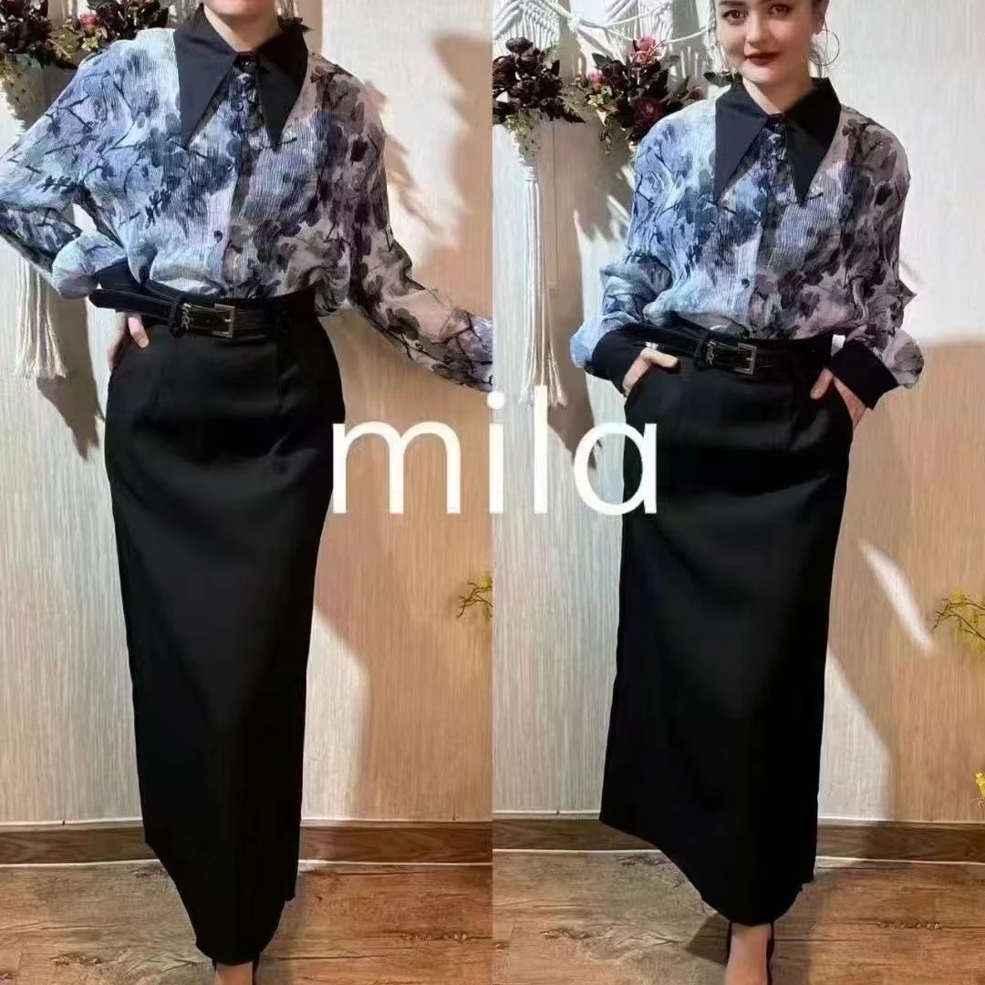 新款气质直筒后开叉显瘦包臀中长半身裙