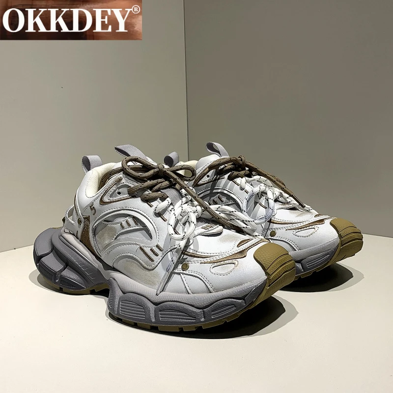 okkdey复古厚底老爹鞋女透气时尚百搭增高休闲运动鞋做旧脏脏鞋