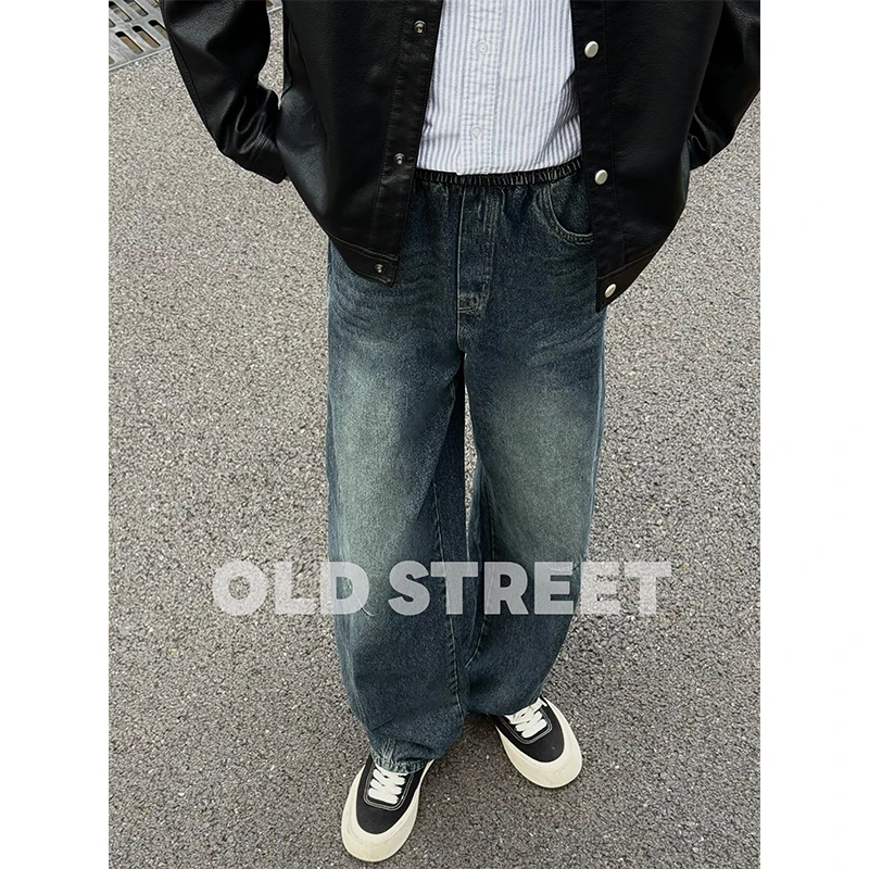 【Old Street】男士牛仔弯刀裤美式2025新款春秋休闲阔腿裤设计感
