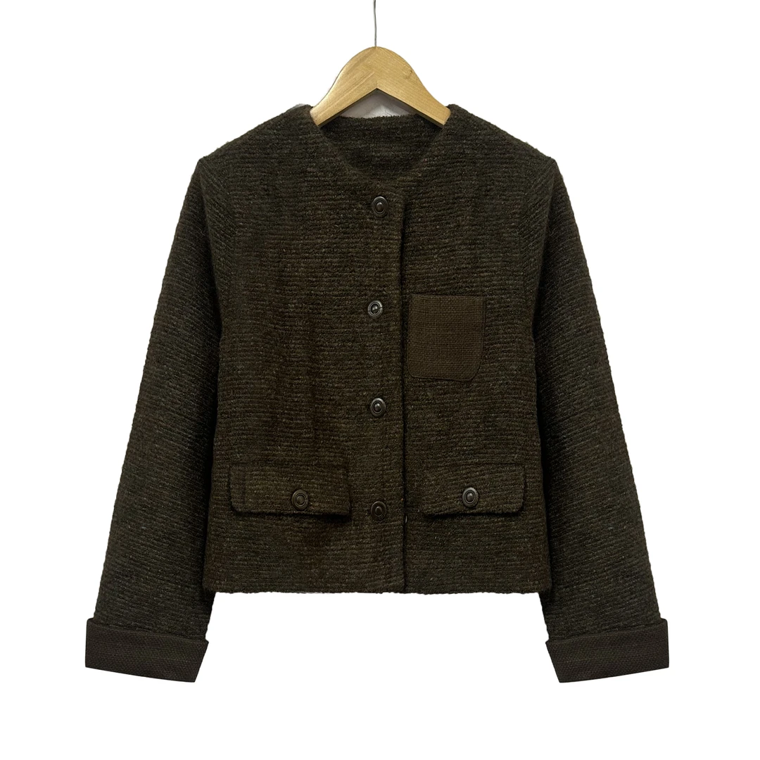 秋冬新品！女士秋冬季圆领粗花呢绵羊毛外套E722