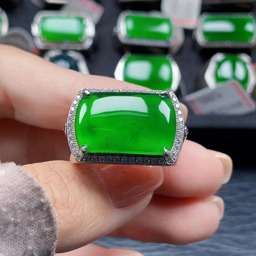 翡翠银S925镶嵌戒指天然A货翡翠没运费险3752