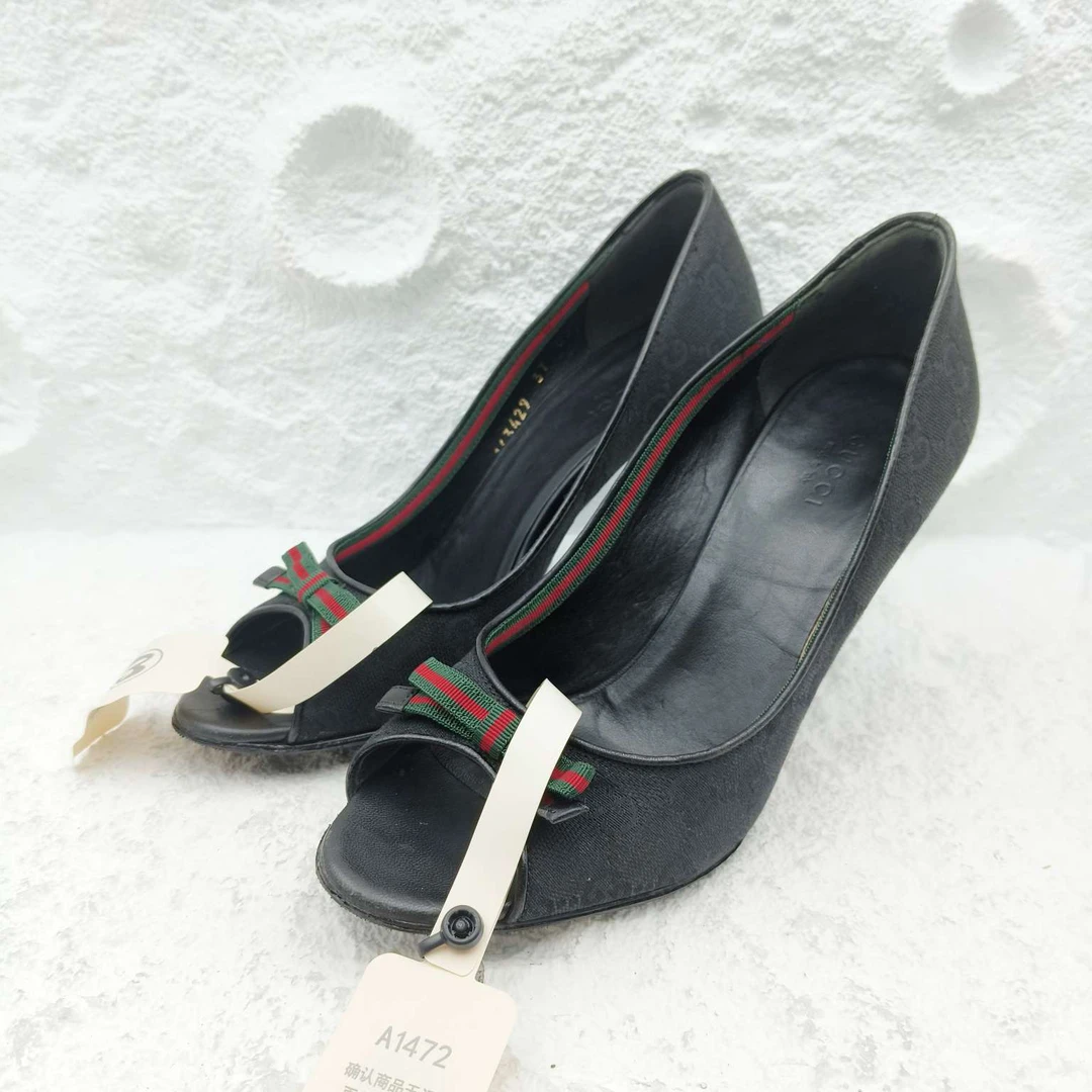 99新 GUCCI/古驰 古驰/Gucci/37码/黑色满印高跟鞋/非全新