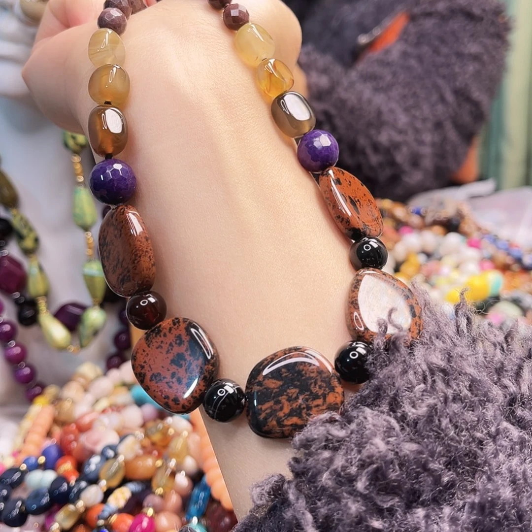 玛瑙/玉髓未镶嵌颈饰巧克力长60