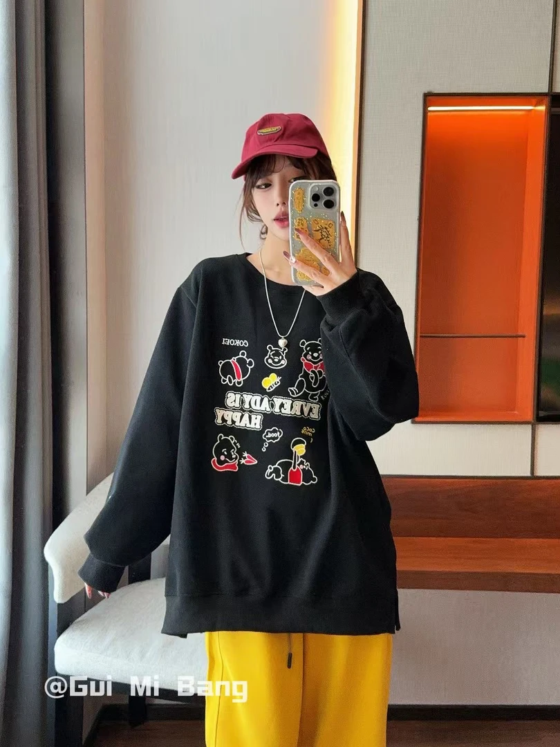 春季不加绒大码新款时尚气质百搭休闲可爱宽松长袖卫衣（35）